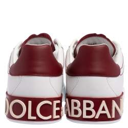 مملوكة مسبقًا Dolce & Gabbana White Leather Portofino Low Top Sneakers Size 41