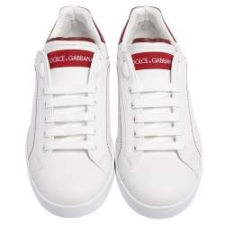 مملوكة مسبقًا Dolce & Gabbana White Leather Portofino Low Top Sneakers Size 41