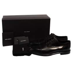 Pre Owned Dolce & Gabbana Black Brogue Leather Michelangelo Lace Up Derby Size 44