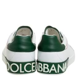 Pre Owned Dolce & Gabbana White/Green Leather Portofino Sneakers Size 43