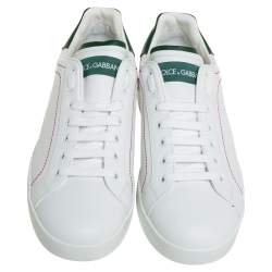 Pre Owned Dolce & Gabbana White/Green Leather Portofino Sneakers Size 43