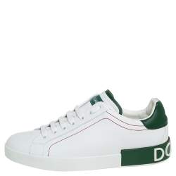 Pre Owned Dolce & Gabbana White/Green Leather Portofino Sneakers Size 43
