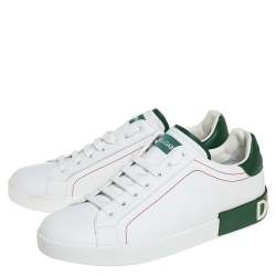 Pre Owned Dolce & Gabbana White/Green Leather Portofino Sneakers Size 43