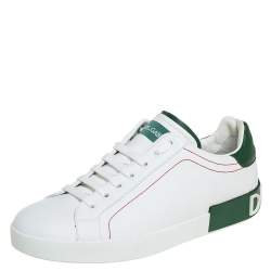 Pre Owned Dolce & Gabbana White/Green Leather Portofino Sneakers Size 43