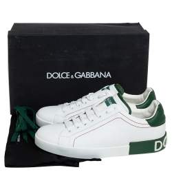 Pre Owned Dolce & Gabbana White/Green Leather Portofino Sneakers Size 43