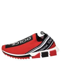 مملوكة مسبقًا Dolce & Gabbana Red Knit Fabric Sorrento Slip On Sneakers Size 43