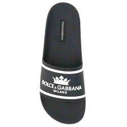 Pre Owned Dolce & Gabbana Black Rubber Logo Slides Size IT 41