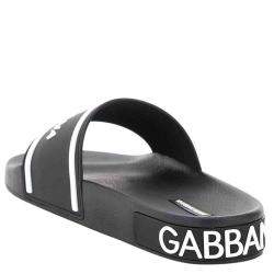 Pre Owned Dolce & Gabbana Black Rubber Logo Slides Size IT 41