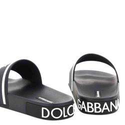 Pre Owned Dolce & Gabbana Black Rubber Logo Slides Size IT 41