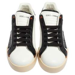 مملوكة مسبقًا Dolce & Gabbana Black/White Leather Portofino 1984 Low Top Sneakers Size 42