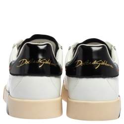 مملوكة مسبقًا Dolce & Gabbana Black/White Leather Portofino 1984 Low Top Sneakers Size 42