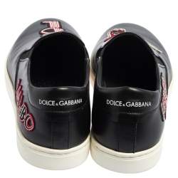 Dolce & Gabbana Black Patch Embellished Leather Slip On Sneakers Size 44