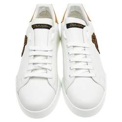 مملوكة مسبقًا Dolce & Gabbana White Leather Portofino Lace Up Sneakers Size 46