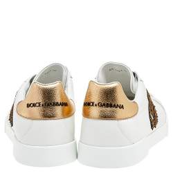 مملوكة مسبقًا Dolce & Gabbana White Leather Portofino Lace Up Sneakers Size 46