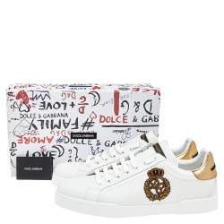 مملوكة مسبقًا Dolce & Gabbana White Leather Portofino Lace Up Sneakers Size 46