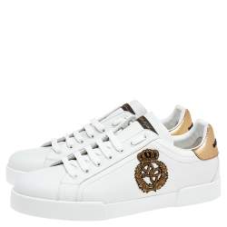 مملوكة مسبقًا Dolce & Gabbana White Leather Portofino Lace Up Sneakers Size 46