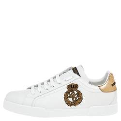 مملوكة مسبقًا Dolce & Gabbana White Leather Portofino Lace Up Sneakers Size 46