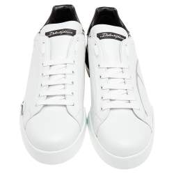 مملوكة مسبقًا Dolce & Gabbana White/Black Leather Portofino Lace Up Sneakers Size 46