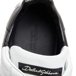 مملوكة مسبقًا Dolce & Gabbana White/Black Leather Portofino Lace Up Sneakers Size 46