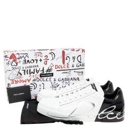 مملوكة مسبقًا Dolce & Gabbana White/Black Leather Portofino Lace Up Sneakers Size 46