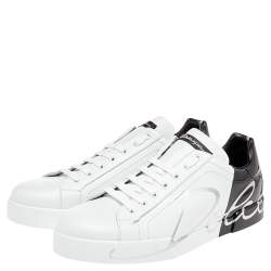 مملوكة مسبقًا Dolce & Gabbana White/Black Leather Portofino Lace Up Sneakers Size 46