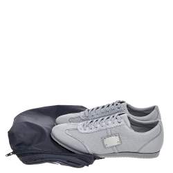 Pre Owned Dolce & Gabbana Grey Perforated Leather and Suede Low Top Sneakers Size 43
