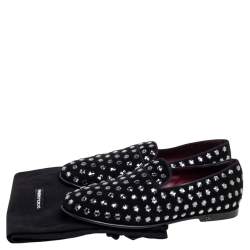 مملوكة مسبقًا حذاء لوفرز دولتشي أند غابانا سليب أون مزخرف كريستال سويدي أسود مقاس 42