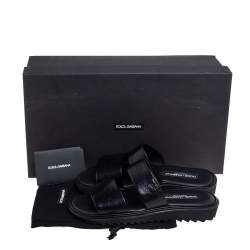 Pre Owned Dolce & Gabbana Black Leather Flat Slides Size 39