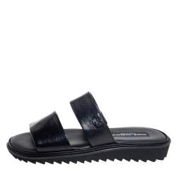 Pre Owned Dolce & Gabbana Black Leather Flat Slides Size 39