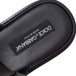 Pre Owned Dolce & Gabbana Black Leather Flat Slides Size 39