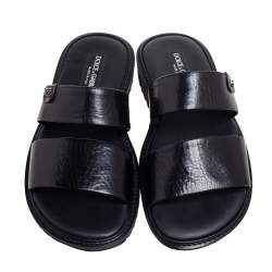 Pre Owned Dolce & Gabbana Black Leather Flat Slides Size 39