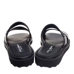 Pre Owned Dolce & Gabbana Black Leather Flat Slides Size 39