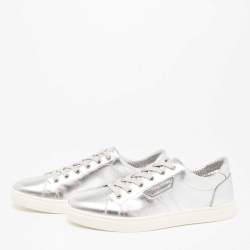 Pre Owned Dolce & Gabbana Silver Leather Low Top Sneakers Size 40