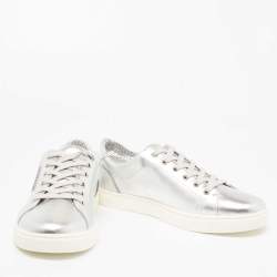 Pre Owned Dolce & Gabbana Silver Leather Low Top Sneakers Size 40