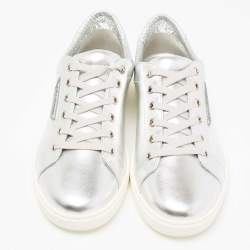 Pre Owned Dolce & Gabbana Silver Leather Low Top Sneakers Size 40