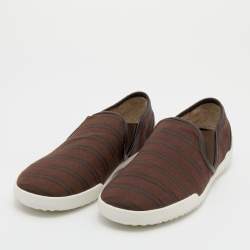 Pre Owned Dolce & Gabbana Brown Stripe Canvas Slip On Sneakers Size 44