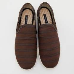 Pre Owned Dolce & Gabbana Brown Stripe Canvas Slip On Sneakers Size 44