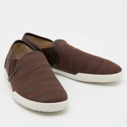 Pre Owned Dolce & Gabbana Brown Stripe Canvas Slip On Sneakers Size 44