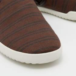 Pre Owned Dolce & Gabbana Brown Stripe Canvas Slip On Sneakers Size 44