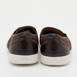Pre Owned Dolce & Gabbana Brown Stripe Canvas Slip On Sneakers Size 44