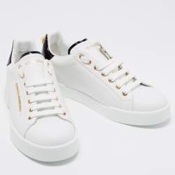 Pre Owned حذاء رياضي دولتشي آند غابانا بورتوفينو جلد أبيض بعنق منخفض مقاس 41