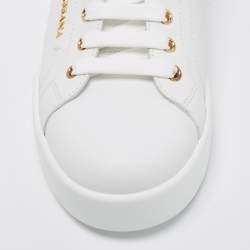 Pre Owned حذاء رياضي دولتشي آند غابانا بورتوفينو جلد أبيض بعنق منخفض مقاس 41