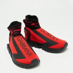 مملوكة مسبقًا حذاء رياضي دولتشي آند غابانا سورينتو قماش أحمر / أسود بعنق مرتفع مقاس 42