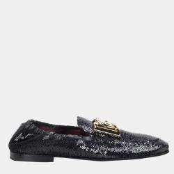 Pre Owned Dolce & Gabbana black Mixed-material Ariosto slippers EU 44