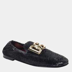 Pre Owned Dolce & Gabbana black Mixed-material Ariosto slippers EU 44