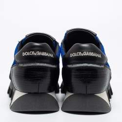 Pre Owned Dolce and Gabbana Blue/Black Mesh, Suede and Leather Low-Top Sneakers Size 41.5