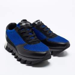 Pre Owned Dolce and Gabbana Blue/Black Mesh, Suede and Leather Low-Top Sneakers Size 41.5