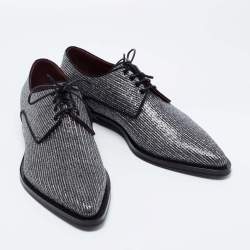 Pre Owned Dolce & Gabbana Metallic Black/Silver Glitter And Lurex Fabric Millennials Lace Up Derby Size 44.5