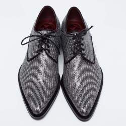 Pre Owned Dolce & Gabbana Metallic Black/Silver Glitter And Lurex Fabric Millennials Lace Up Derby Size 44.5