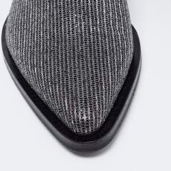 Pre Owned Dolce & Gabbana Metallic Black/Silver Glitter And Lurex Fabric Millennials Lace Up Derby Size 44.5